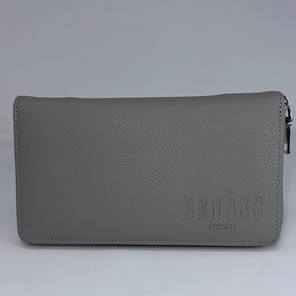 Benoss Italian Leather Women's Gray Leather Zip Wallet